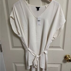 Ann Taylor Cream Blouse with Tie Detail